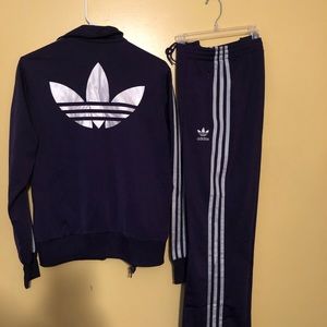 Purple two piece track suit by addida